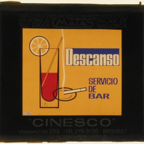 Placa de cristal para publicidad en cines 'Descanso Servicio de Bar'