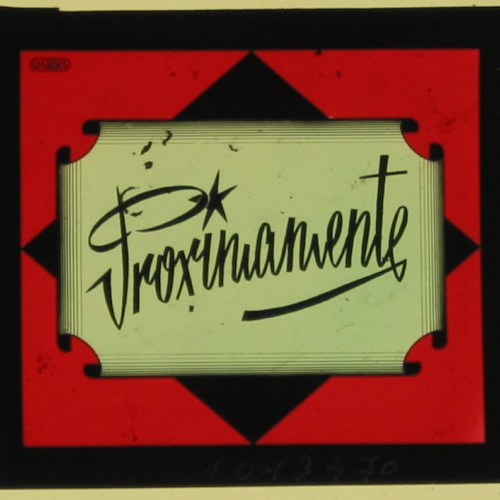 Placa de cristal para cine con anuncio "Próximamente", de estilo Art Déco