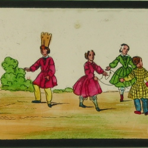 Placa de Linterna Mágica coloreada a mano, serie de canción infantil "Il court, il court, le furet"