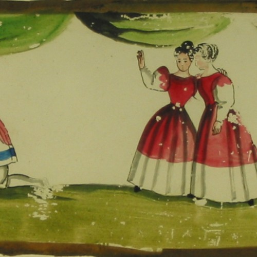 Placa de Linterna Mágica pintada a mano, 'La Cenicienta' (On fuit essayer la pantoufle)