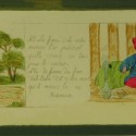 Placa de cristal para Linterna Mágica en formato tira con dos escenas de la historia de 'Alí Babá y los Cuarenta Ladrones', colo