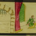 Placa de cristal para Linterna Mágica pintada a mano. Escenas de Geneviève de Brabant.