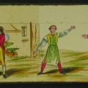 Placa de cristal para Linterna Mágica panorámica coloreada a mano, escena teatral francesa
