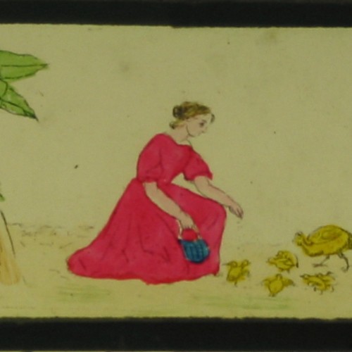 Placa de cristal para Linterna Mágica coloreada a mano 'La Basse Cour de Virginie'