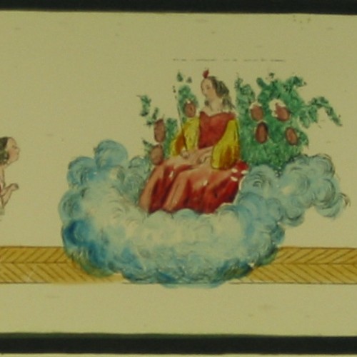 Placa de cristal para Linterna Mágica, ilustración de cuento "Peau d'âne", coloreada a mano