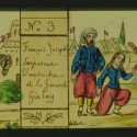 Placa de Linterna Mágica narrativa sobre la Segunda Guerra de Independencia Italiana (1859), numerada 3 y 4.