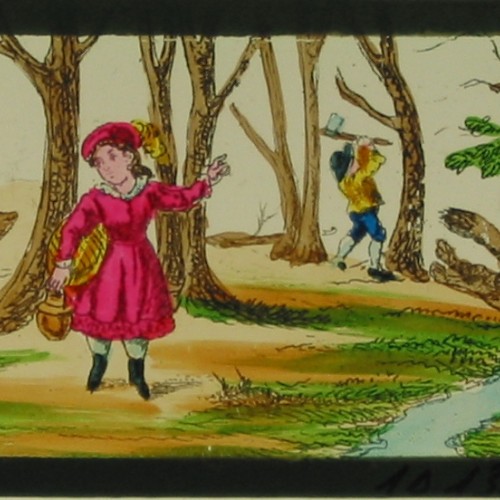 Placa de Linterna Mágica en formato tira con el cuento de Caperucita Roja (Le Petit Chaperon Rouge)