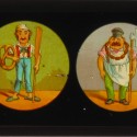 Placa de cristal para Linterna Mágica con cuatro viñetas circulares de oficios tradicionales