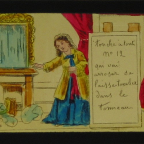 Placa de Linterna Mágica con narración infantil en francés, serie 'Touche à tout', Nº 11 y 12