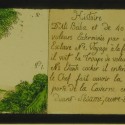 Placa de cristal para Linterna Mágica, tira con dos escenas y texto del cuento "Alí Babá y los cuarenta ladrones"