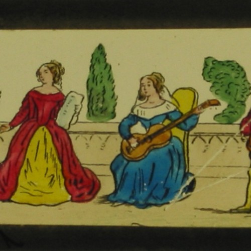 Placa de Linterna Mágica, cuento 'Barba Azul' (Escena 3), coloreada a mano