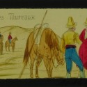 Placa de Linterna Mágica panorámica coloreada a mano, 'Pâturage des Taureaux' (España)