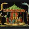 Placa panorámica para Linterna Mágica con escena de feria o verbena