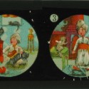 Placa de Linterna Mágica en color con una historia de cuento oriental en cuatro viñetas.