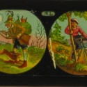 Placa de Linterna Mágica con cuatro escenas costumbristas coloreadas
