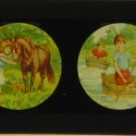 Placa de Linterna Mágica con cuatro escenas infantiles coloreadas