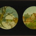 Placa de Linterna Mágica con cuatro paisajes europeos