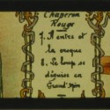 Placa de Linterna Mágica en color con dos escenas de la serie del cuento "Caperucita Roja" (Le Chaperon Rouge).