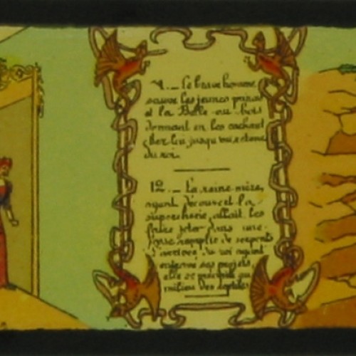 Placa de Linterna Mágica narrativa, serie "La Bella Durmiente", escenas 11 y 12