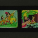 Tira de película en placa de cristal para proyector infantil con escenas de 'Pinocho'