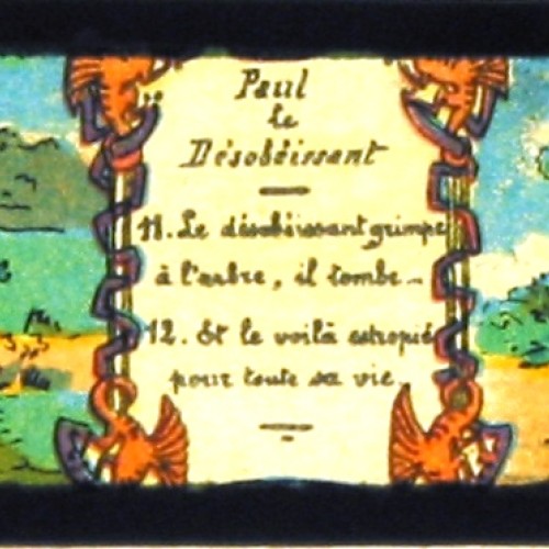 Placa de Linterna Mágica en color, serie con moraleja 'Paul le Désobéissant'