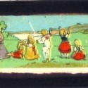 Placa de Linterna Mágica panorámica coloreada, escena campestre