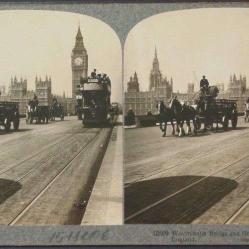 Tarjeta estereoscópica, The 'Eureka' Stereograph, Westminster Bridge and Houses of Parliament, London