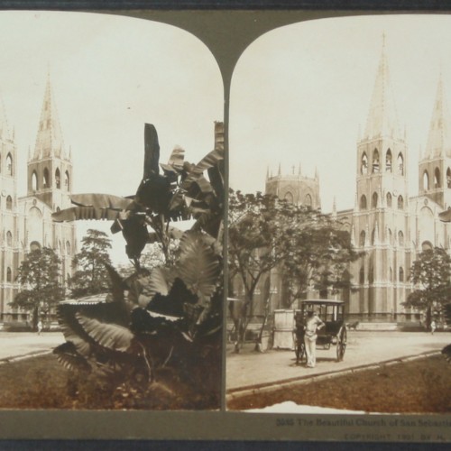 Tarjeta estereoscópica The Perfec-Stereograph: The Beautiful Church of San Sebastian, Manila, Philippine Islands (H.C. White Co.