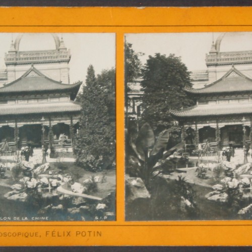 Tarjeta estereoscópica del Pabellón de China en la Exposición Universal de París de 1900, de la Colección Félix Potin.