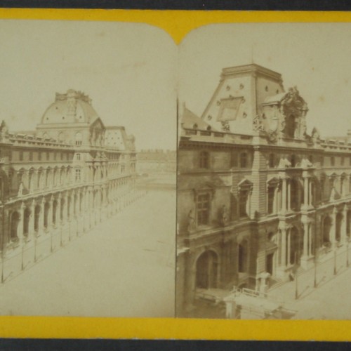 Tarjeta estereoscópica, vistas del Palacio del Louvre, París