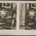 Tarjeta estereoscópica "La Puce", escena costumbrista o erótica moderada