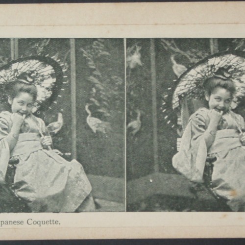 Tarjeta estereoscópica litográfica: 'A Japanese Coquette'