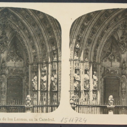 Tarjeta estereoscópica N.º 2 de la Catedral de Toledo, Puerta de los Leones, de la serie 'Vistas Estereoscópicas de España' de E