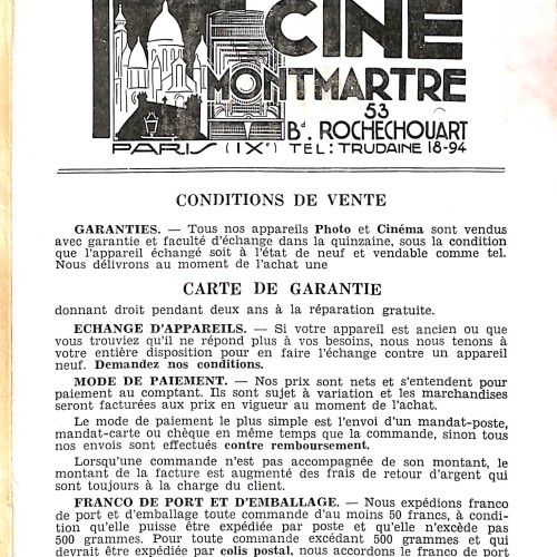 Catálogo general de fotografía y cine "Photo Ciné Montmartre"