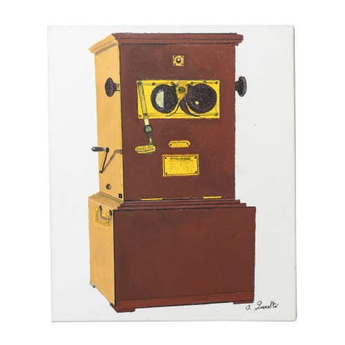 Pintura al óleo original de Josep Maria Queraltó: Visor estereoscópico Taxiphote