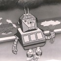 Fotografia Celuloide de animación original mostrando a un robot con flores