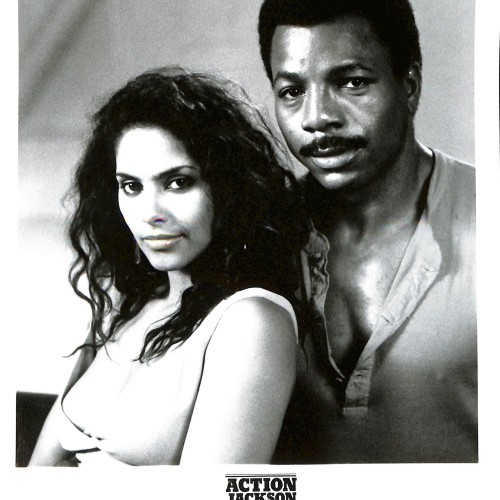 Fotografía promocional de prensa de la película 'Action Jackson' (1988) protagonizada por Carl Weathers y Vanity