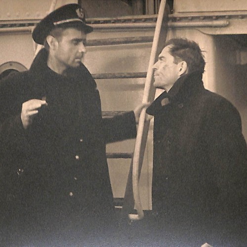 Fotografía original de rodaje de 'El fugitivo de Amberes' con Joan Capri