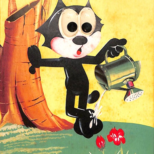 Postal ilustrada protagonizada por el icónico personaje de animación Gato Félix (