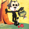 Postal ilustrada protagonizada por el icónico personaje de animación Gato Félix (