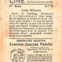 Cromo coleccionable de Lois Wilson, Chocolates Evaristo Juncosa Pañella, 2ª Serie, Nº 18