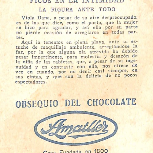 Cromo coleccionable 'Obsequio del Chocolate Amatller' - Serie A, Núm. 6: Viola Dana
