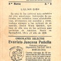 Cromo coleccionable de Lillian Gish, Chocolates Evaristo Juncosa Pañella