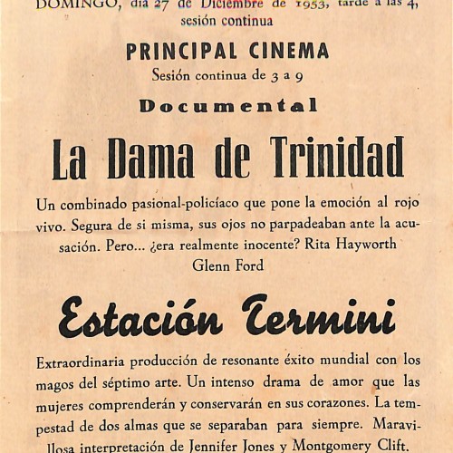 Programa de mano de la película Estación Termini ilustrado por Jano