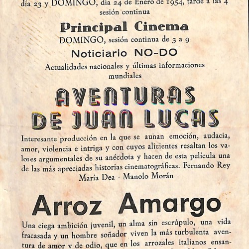 Programa de mano de la película Arroz Amargo