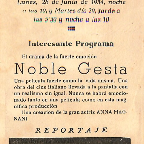 Programa de mano de la película 'Noble Gesta' (L'onorevole Angelina)