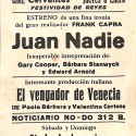 Programa de mano de cine doble: "El vengador de Venecia" y "Juan Nadie"