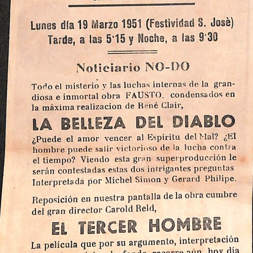 Programa de mano del Cine Casino Caldense para "La belleza del diablo"