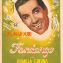 Programa de mano de la película Fandango con Luis Mariano y Ludmilla Tcherina, impreso por Gráficas Valencia, con programación d