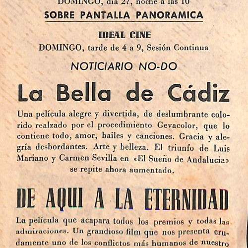 Programa de mano de la película 'La Bella de Cádiz'